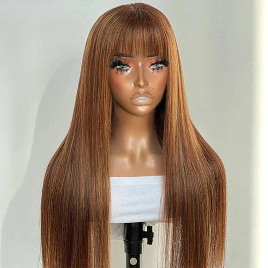 Highlight P4/30/27 100% Human Hair Wigs Straight With Bangs Fringe Brazilian Straight Human Hair Wigs Full Machine Made Wigs
