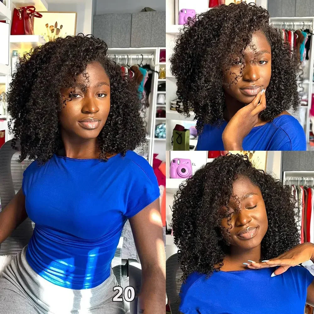 3 In 1 Human Hair Half Wig 250% density Afro Kinky Curly Flip Over Wig Half Wigs With Drawstring Seamless Wear Go Glueless Wig