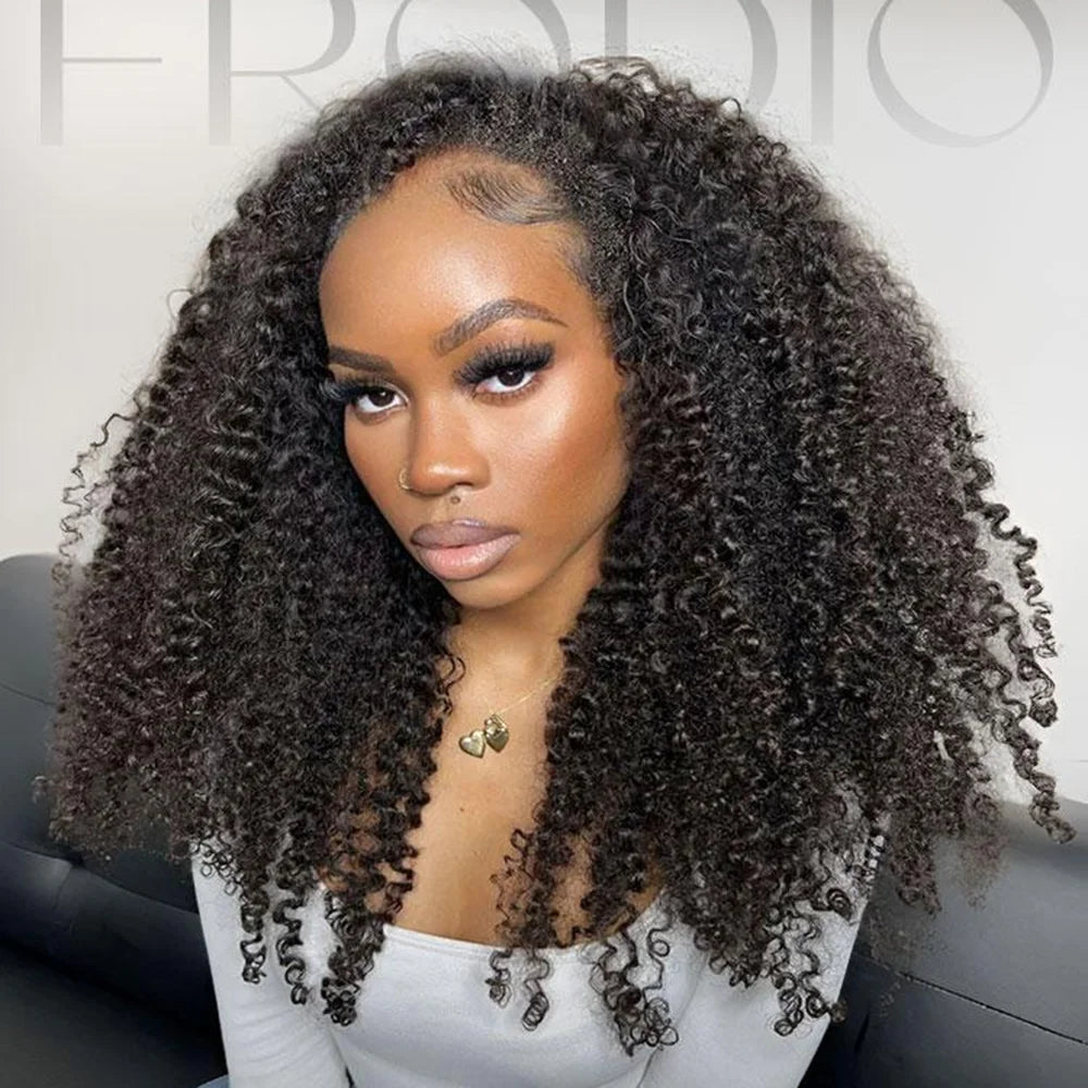 3 In 1 Human Hair Half Wig 250% density Afro Kinky Curly Flip Over Wig Half Wigs With Drawstring Seamless Wear Go Glueless Wig