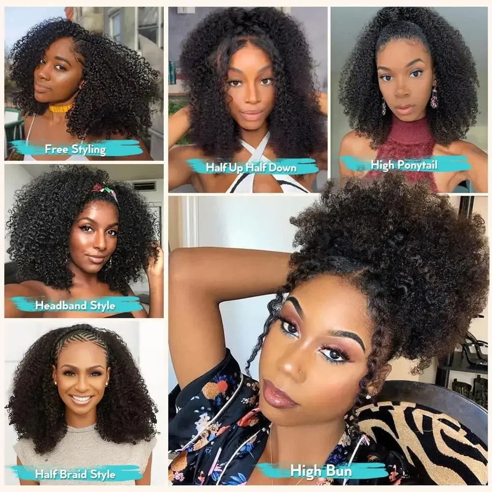 3 In 1 Human Hair Half Wig 250% density Afro Kinky Curly Flip Over Wig Half Wigs With Drawstring Seamless Wear Go Glueless Wig