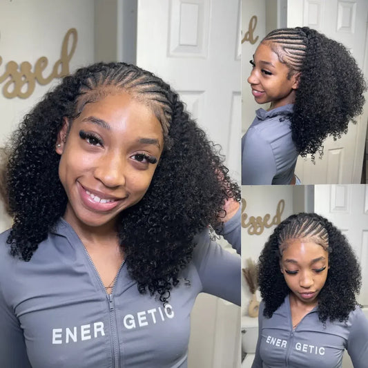 3 In 1 Human Hair Half Wig 250% density Afro Kinky Curly Flip Over Wig Half Wigs With Drawstring Seamless Wear Go Glueless Wig