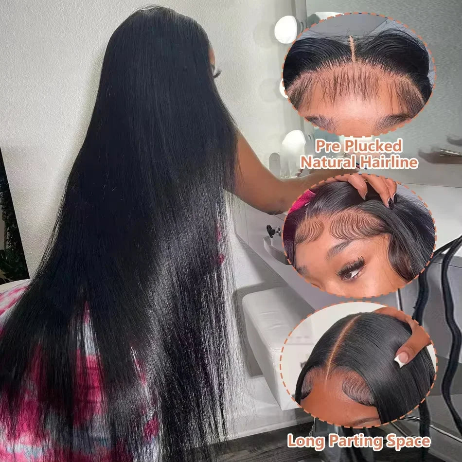 32 Inch 13x6 Hd Bone Straight Raw Human Hair Wigs 300 Density Brazilian Black 13x4 Lace Frontal Wig Human Hairs For Women