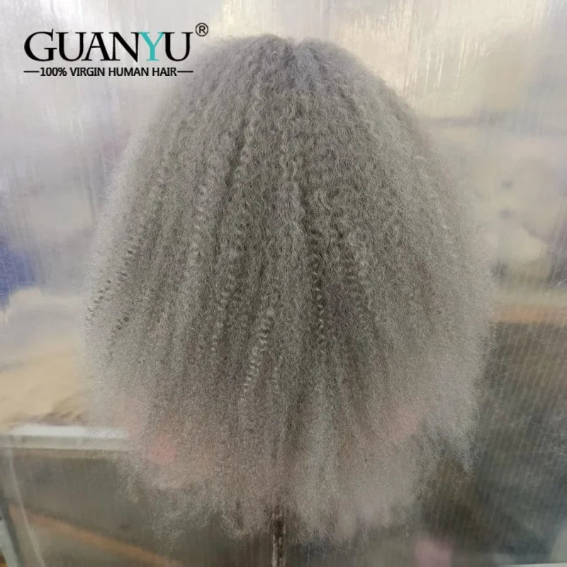 Gray Afro kinky curly Lace Front Wig Human Hair Silver Grey Wigs for Women 13X4 Glueless Lace Frontal Closure Wig Pre Plucked